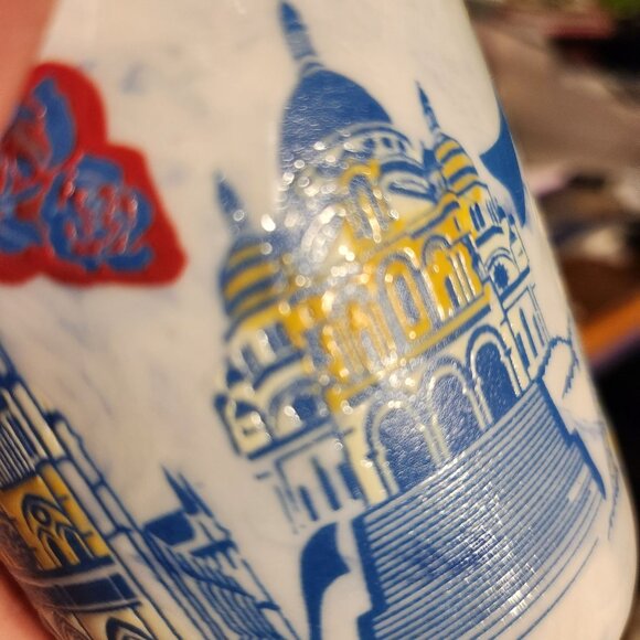 Paris France Souvenir Ceramic Coffee Mug with Blue Handle & Landmarks Design - Picture 5 of 8